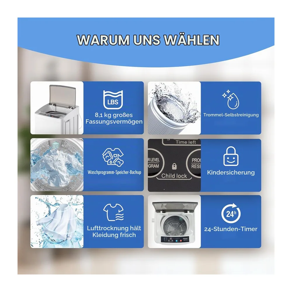 ROVSUN Toplader Waschmaschine 5KG, Waschmaschine Toplader mit 8 Waschprogramm & 5 Wasserstände, Kleine — 4