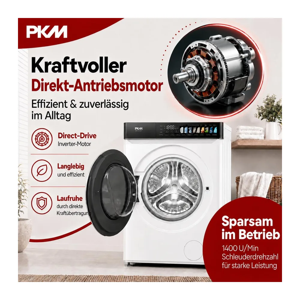 PKM Waschmaschine WA9-12TCAT - Energieeffizienzklasse A, Großes Touch-Display, Steam Funktion, AquaStop, 12 — 5