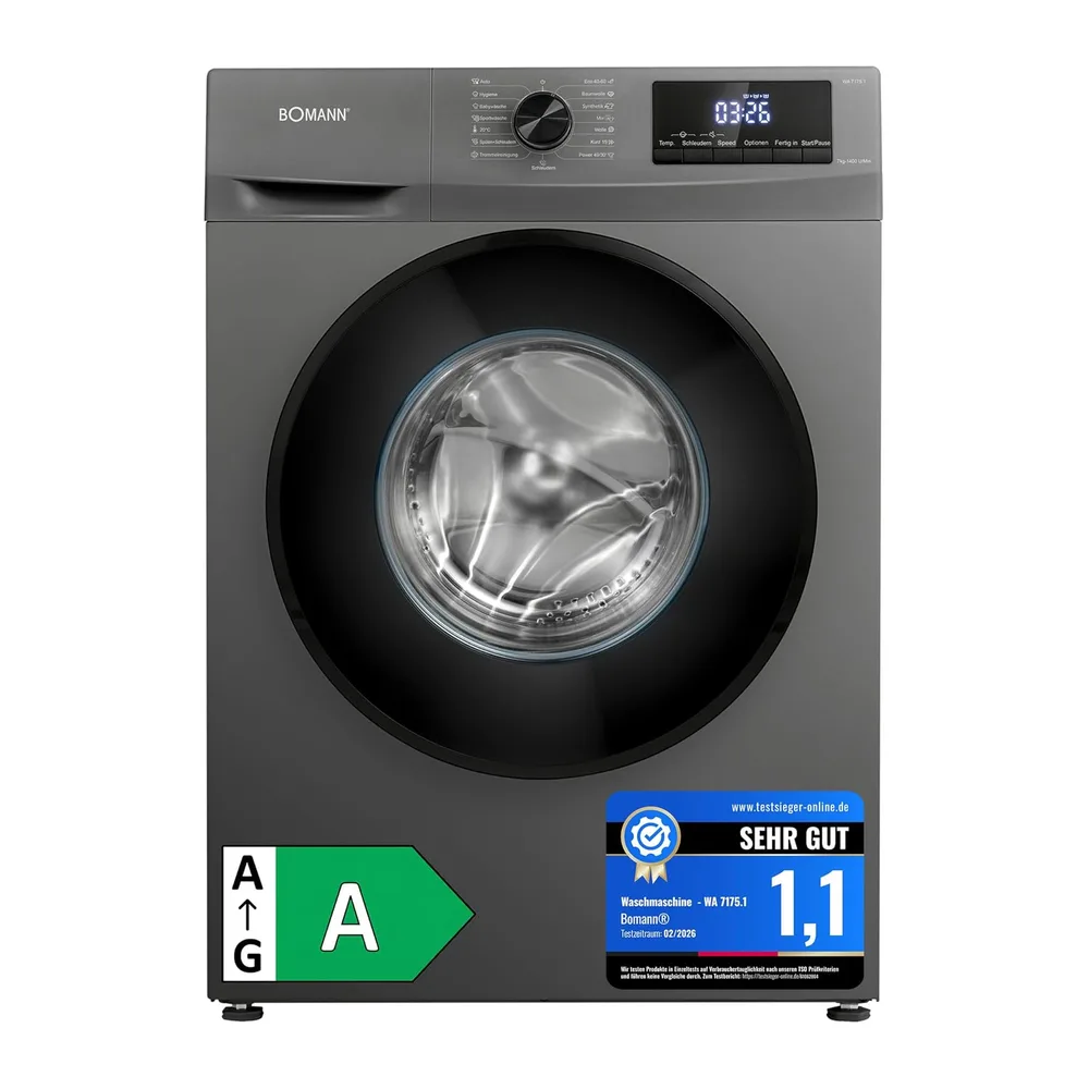 Bomann® Waschmaschine 7kg | 10 Jahre Motor-Garantie | Invertermotor - effizient, leise & langlebig | max.