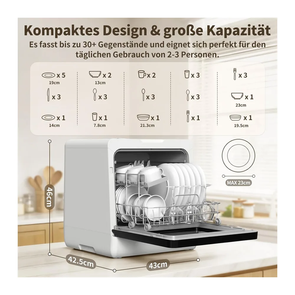 Tischgeschirrspüler, Mini Geschirrspüler ohne Wasseranschluss (mit 5L Wassertank) – ideal für Camping, — 2