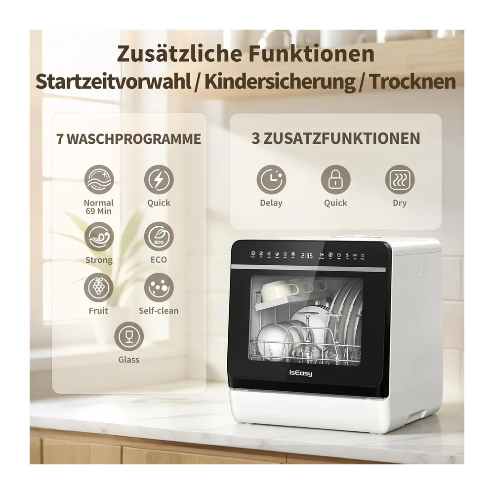 Tischgeschirrspüler, Mini Geschirrspüler ohne Wasseranschluss (mit 5L Wassertank) – ideal für Camping, — 3