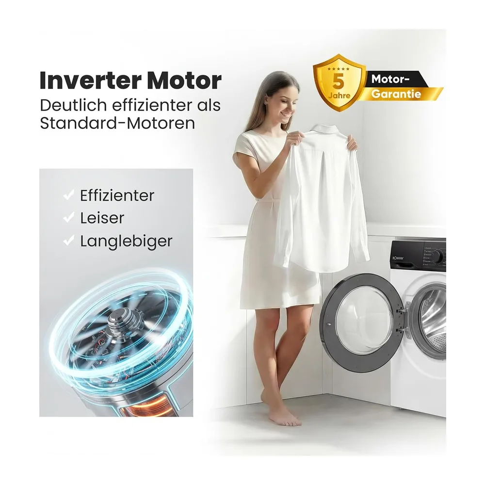 Bomann® Waschmaschine 6kg | 5 Jahre Motor-Garantie | Invertermotor - effizient, leise & langlebig | max. 1000 — 4