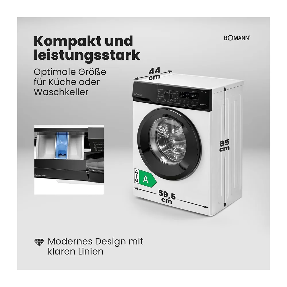 Bomann® Waschmaschine 6kg | 5 Jahre Motor-Garantie | Invertermotor - effizient, leise & langlebig | max. 1000 — 6