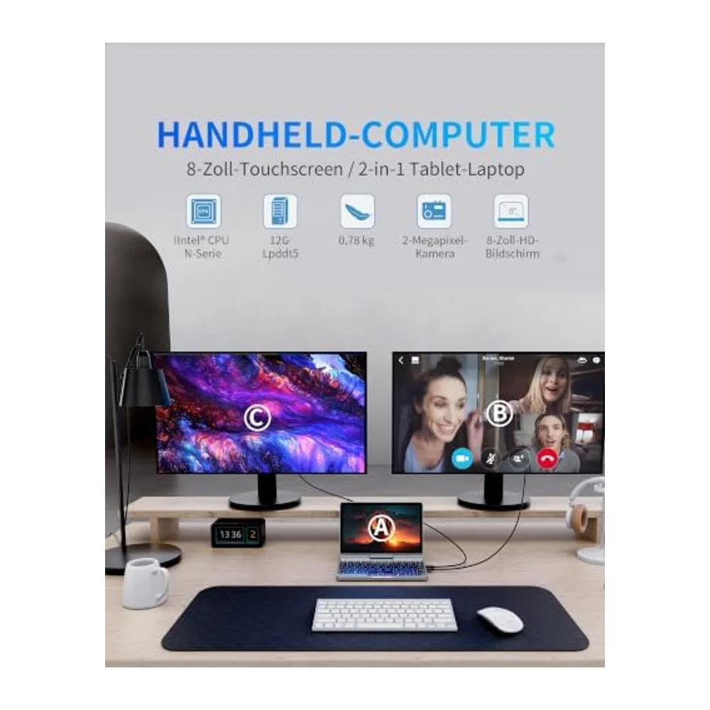 8-Zoll 2-in-1 Mini-Laptop mit QWERTZ-Tastatur — 6