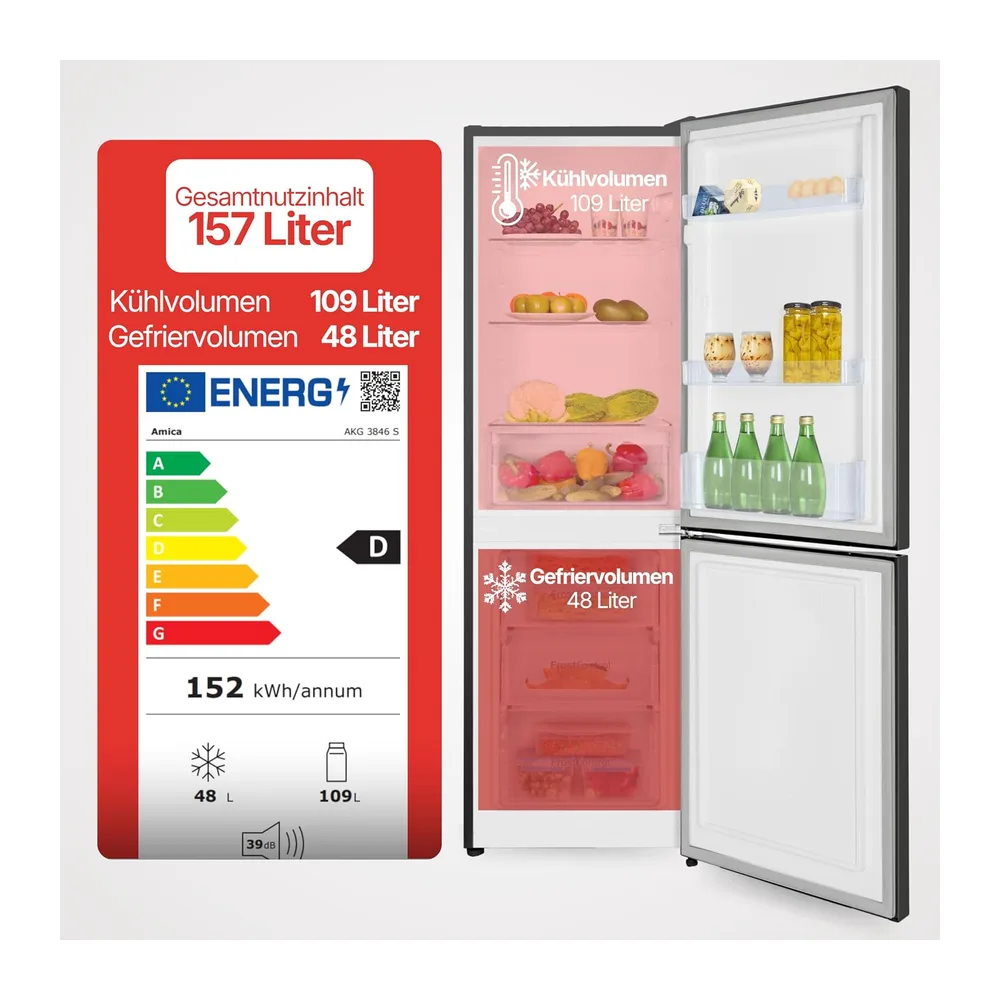 Amica Kühl-Gefrierkombination freistehend 157L FrostControl 144x47,4x49,5 cm LED‑Beleuchtung Elektronische — 2
