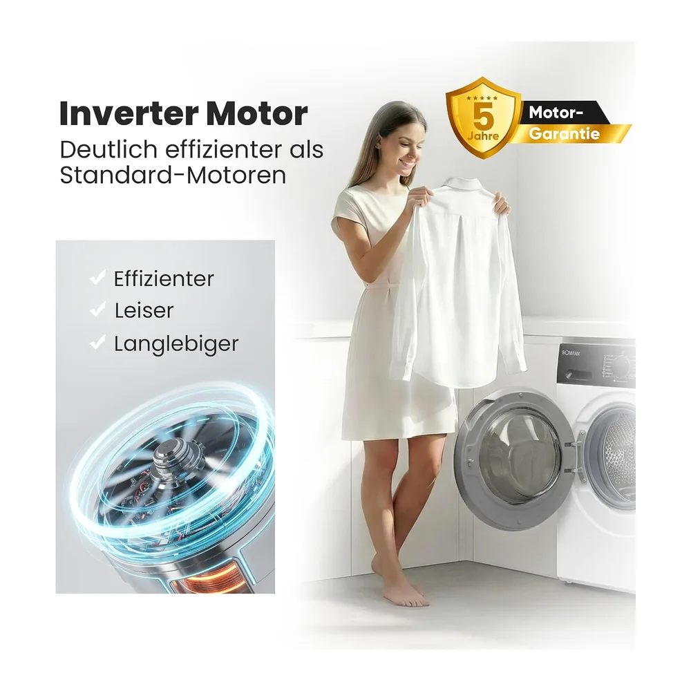 Bomann® Waschmaschine 10kg | 5 Jahre Motor-Garantie | Invertermotor - effizient, leise & langlebig | inkl. — 4
