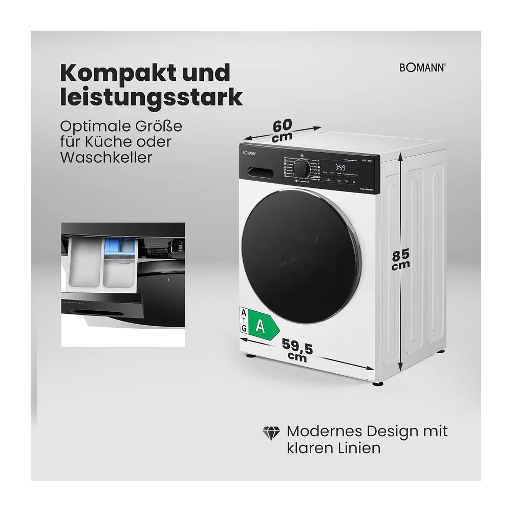 Bomann® Waschmaschine 10kg | 5 Jahre Motor-Garantie | Invertermotor - effizient, leise & langlebig | inkl. — 6