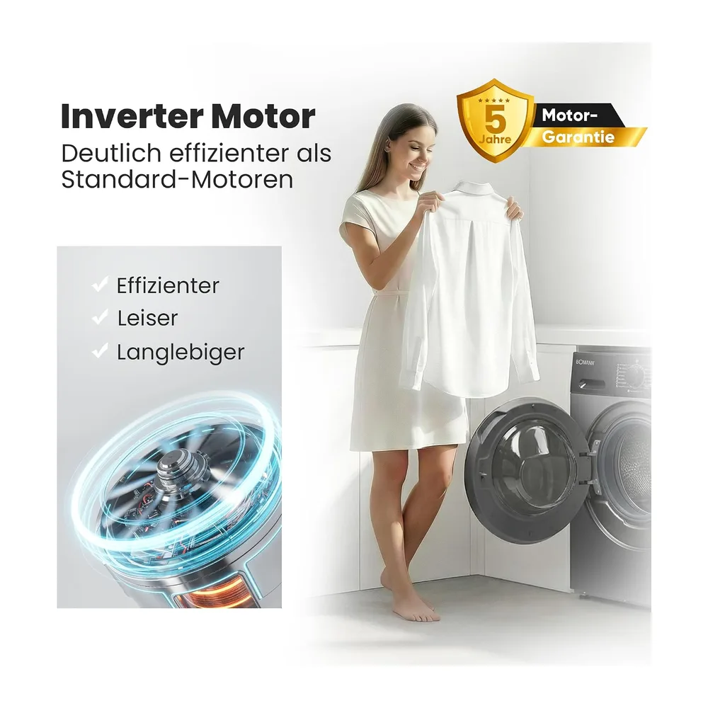Bomann® Waschmaschine 10kg | 5 Jahre Motor-Garantie | Invertermotor - effizient, leise & langlebig | inkl. — 4