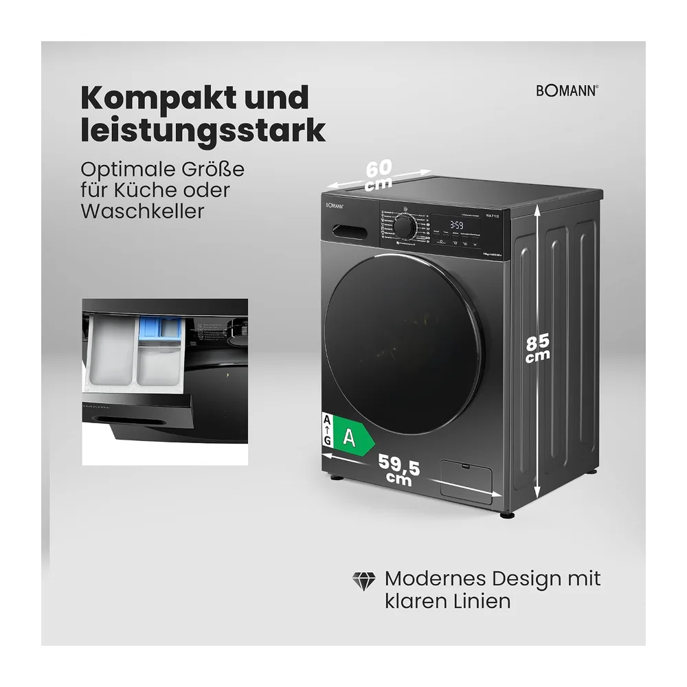 Bomann® Waschmaschine 10kg | 5 Jahre Motor-Garantie | Invertermotor - effizient, leise & langlebig | inkl. — 6