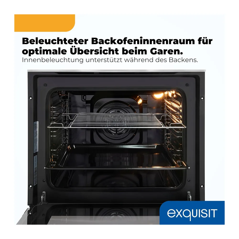 Exquisit Einbauherd-Set Inox - Backofen 58 l Umluft & Glaskeramik-Kochfeld [Energieklasse A] — 4