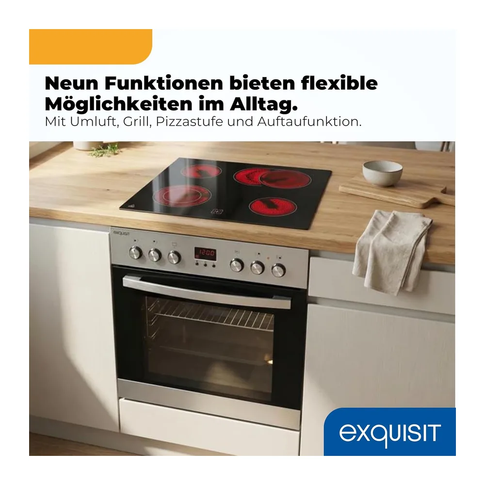 Exquisit Einbauherd-Set Inox - Backofen 58 l Umluft & Glaskeramik-Kochfeld [Energieklasse A] — 6