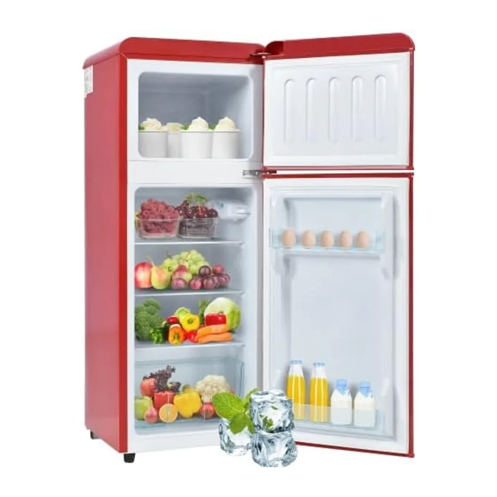 Merax Retro Kühlschrank mit Gefrierfach, Mini Kühlschrank 92L, 28L Gefrierraum, 7 Temperaturstufen, Kompakt