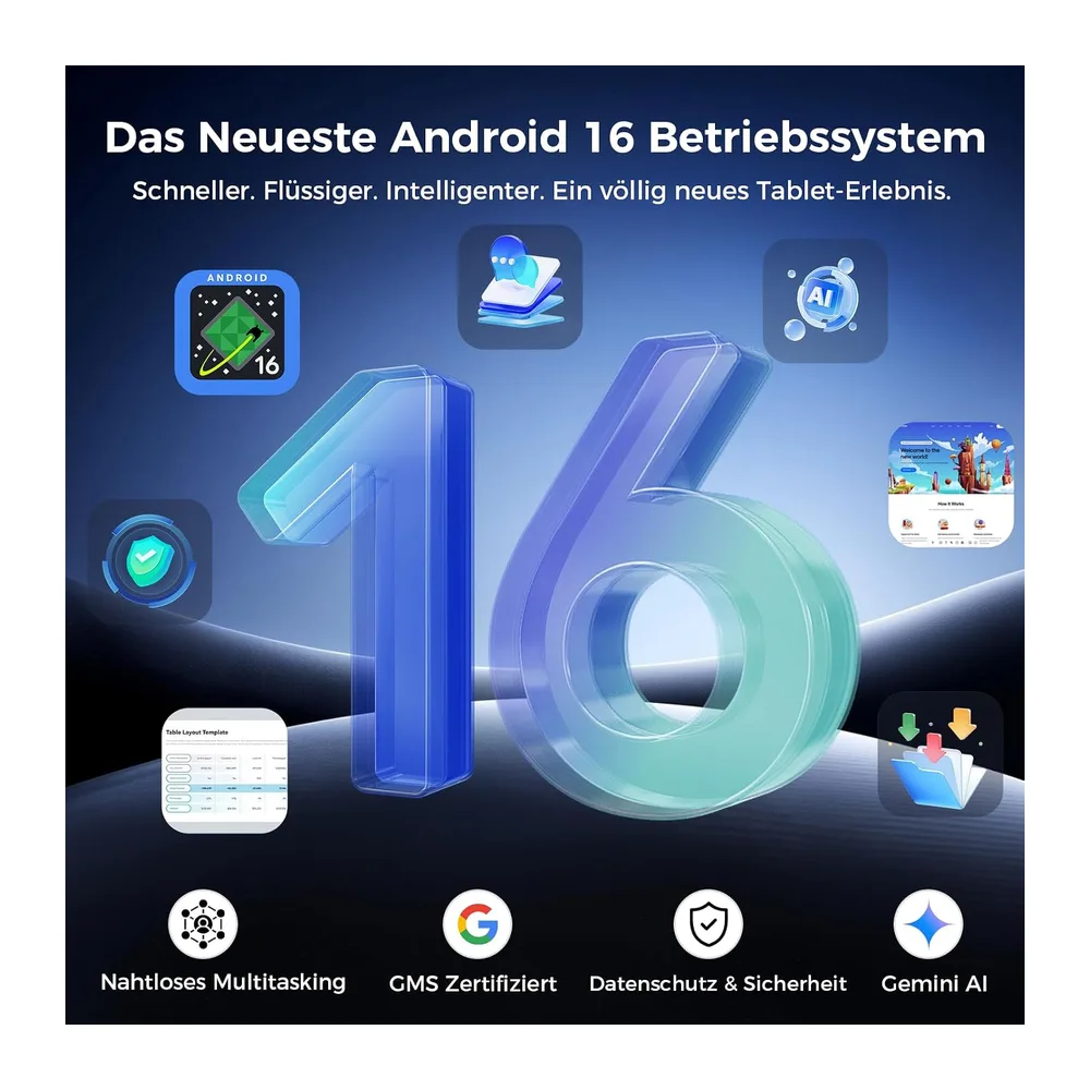 Tablet 12.2 Zoll Android 16 Tablets, 32GB RAM+256GB ROM, 2400*1600 IPS 10000mAh Tablet Octa-Core T7300, — 6