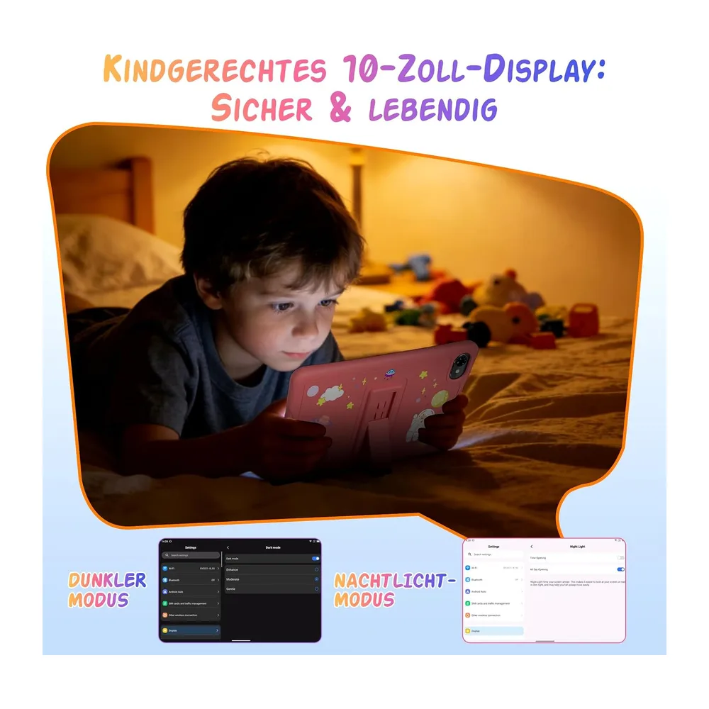 Kinder Tablet 10 Zoll, Android 16 Kinder Tablet ab 3-14 Jahre, 16GB(4+12) RAM + 64GB ROM(2TB Erweiterbar), — 5