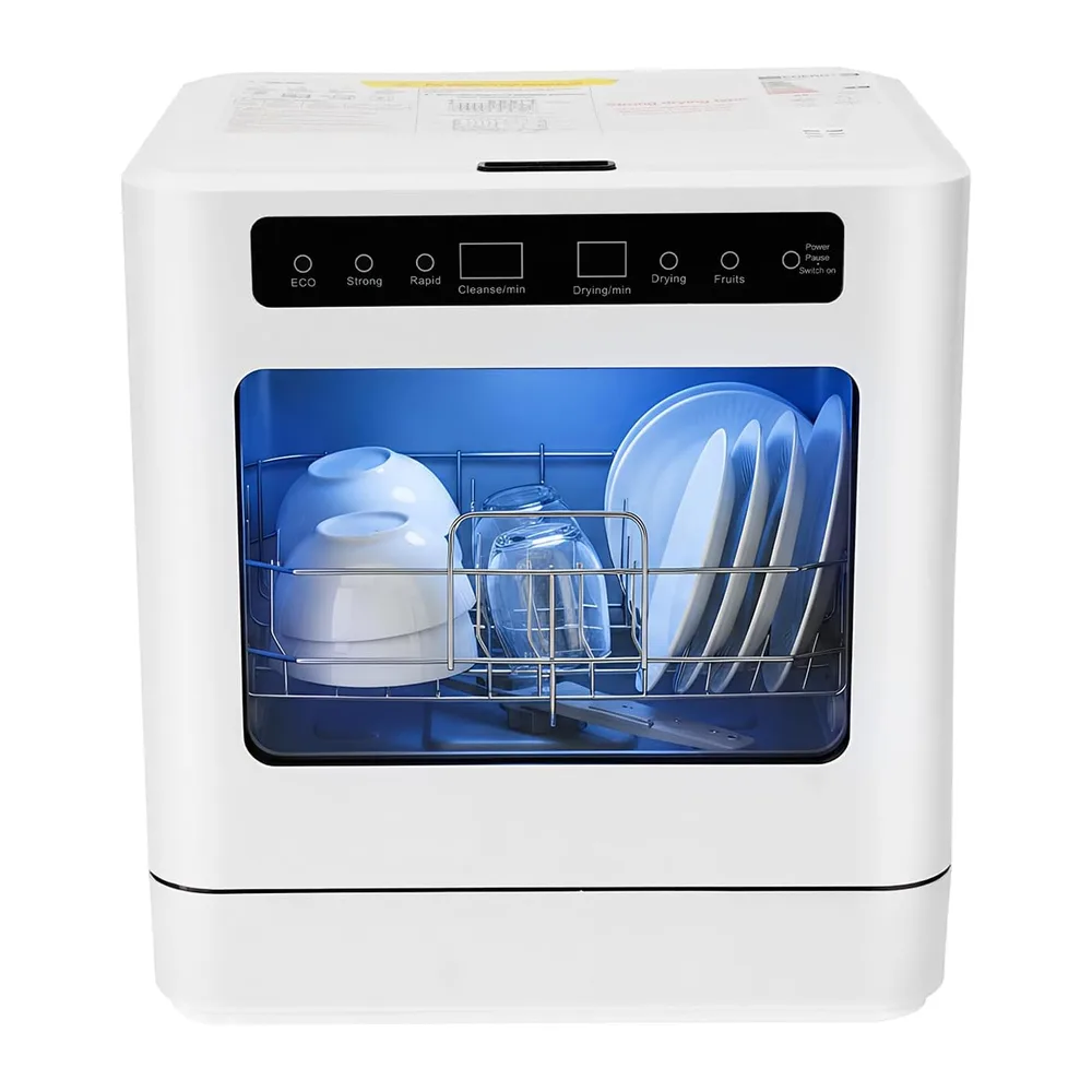 Kompakter Tischgeschirrspüler, 800W 6L Mini Spülmaschine mit 6 Maßgedecke, Abnehmbarer Schüsselkorb, 4