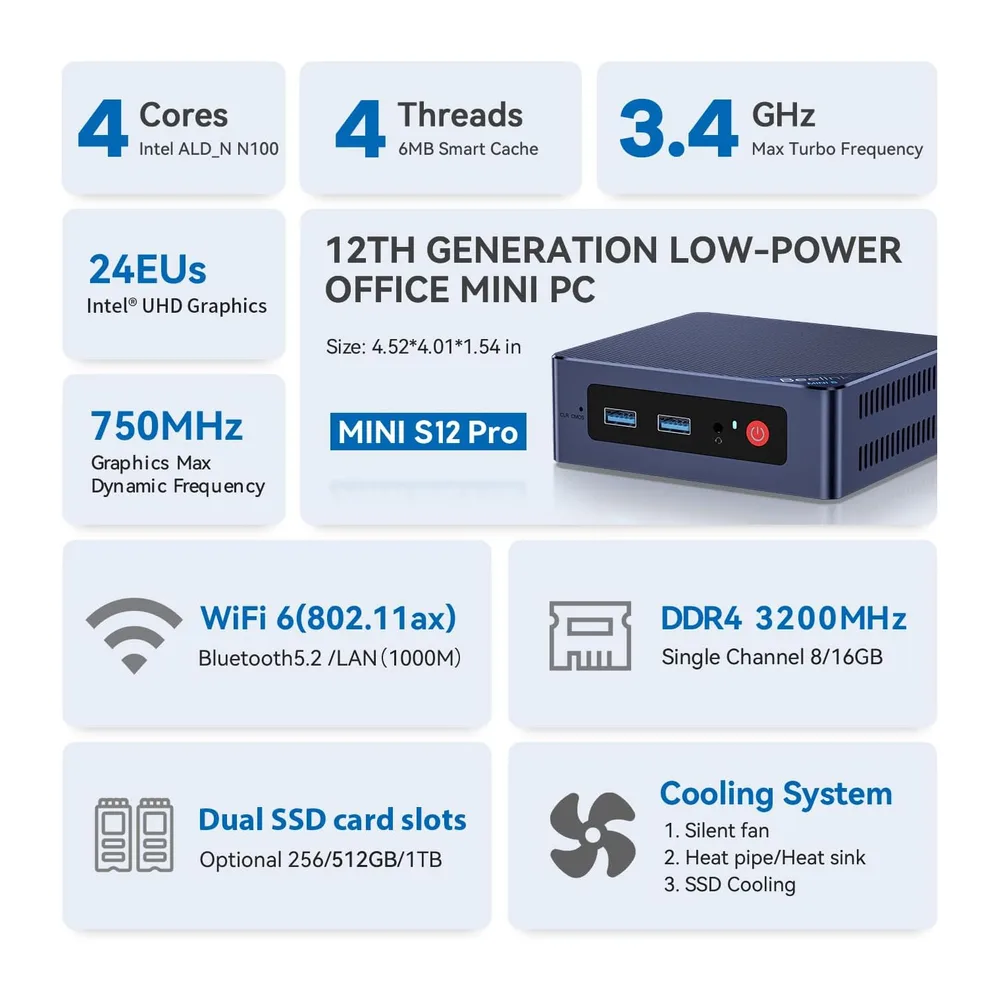 Beelink Mini PC 12th Alder Lake N100 (Turbo 3,4 GHz) — 5