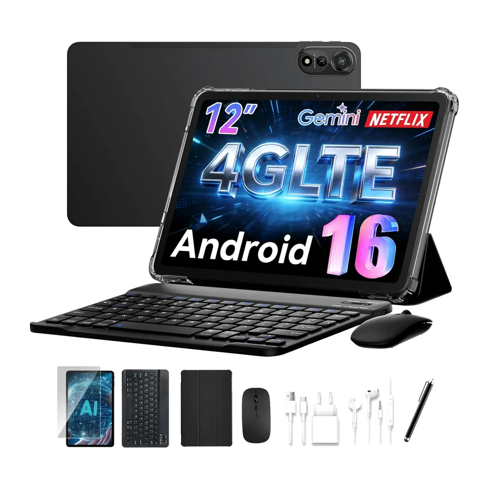 N90 Tablet Android 16,12 Zoll Tablet mit Tastatur,4G LTE mit SIM Card Slot