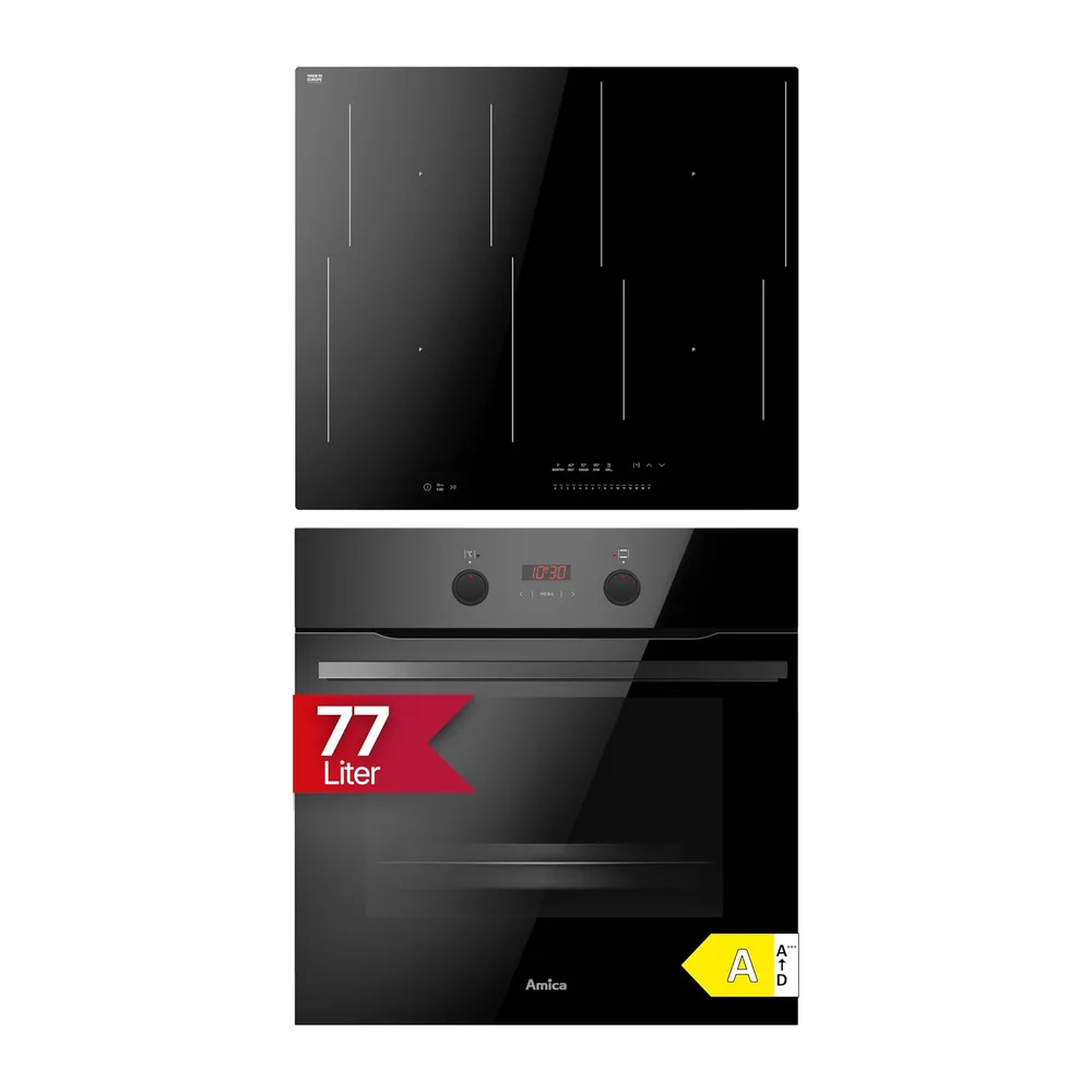 Amica Einbauherd Set 60 cm 77 L Induktion Schwarzglas ABES 95510 S [Energieklasse A]