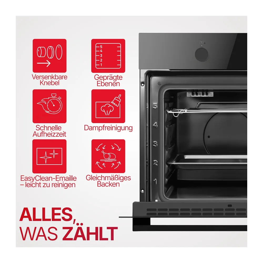 Amica Einbaubackofen 68 L 59,5x59,5x57,5 cm Steam Clean ABE 94110 S [Energieklasse A] — 2
