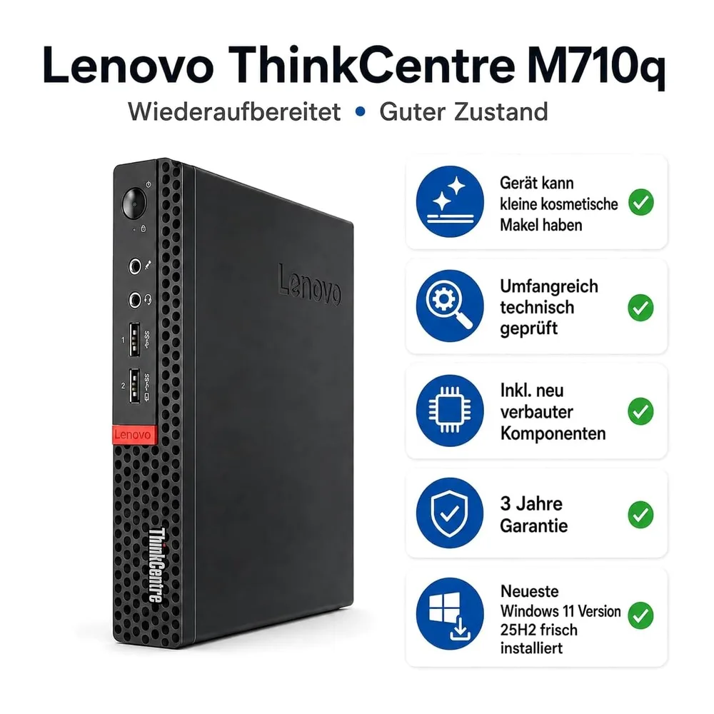 Lenovo ThinkCentre M710q Intel i7 7700 8 Thread 4.2 GHz Business Office Multimedia Computer mit 3 Jahren — 2