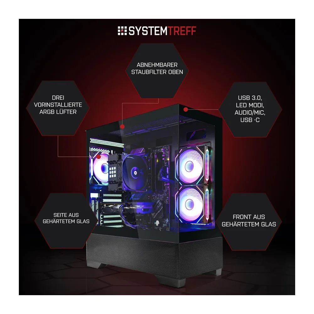 SYSTEMTREFF Gaming PC - AMD Ryzen 7 7800X3D - RX 9060 XT 16GB — 3