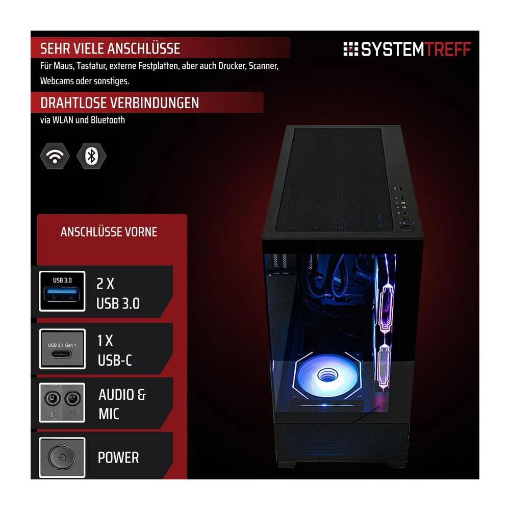 SYSTEMTREFF Gaming PC - AMD Ryzen 7 7800X3D - RX 9060 XT 16GB — 4
