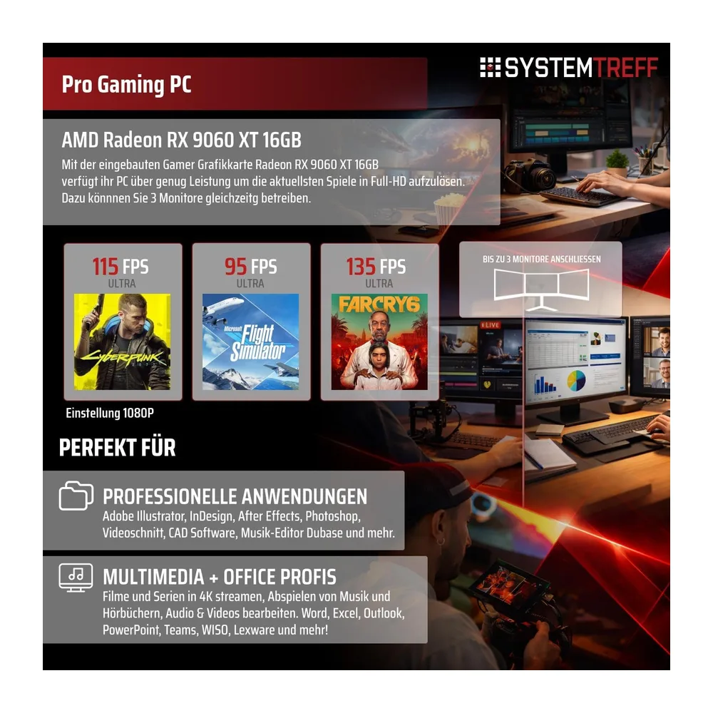 SYSTEMTREFF Gaming PC - AMD Ryzen 7 7800X3D - RX 9060 XT 16GB — 5