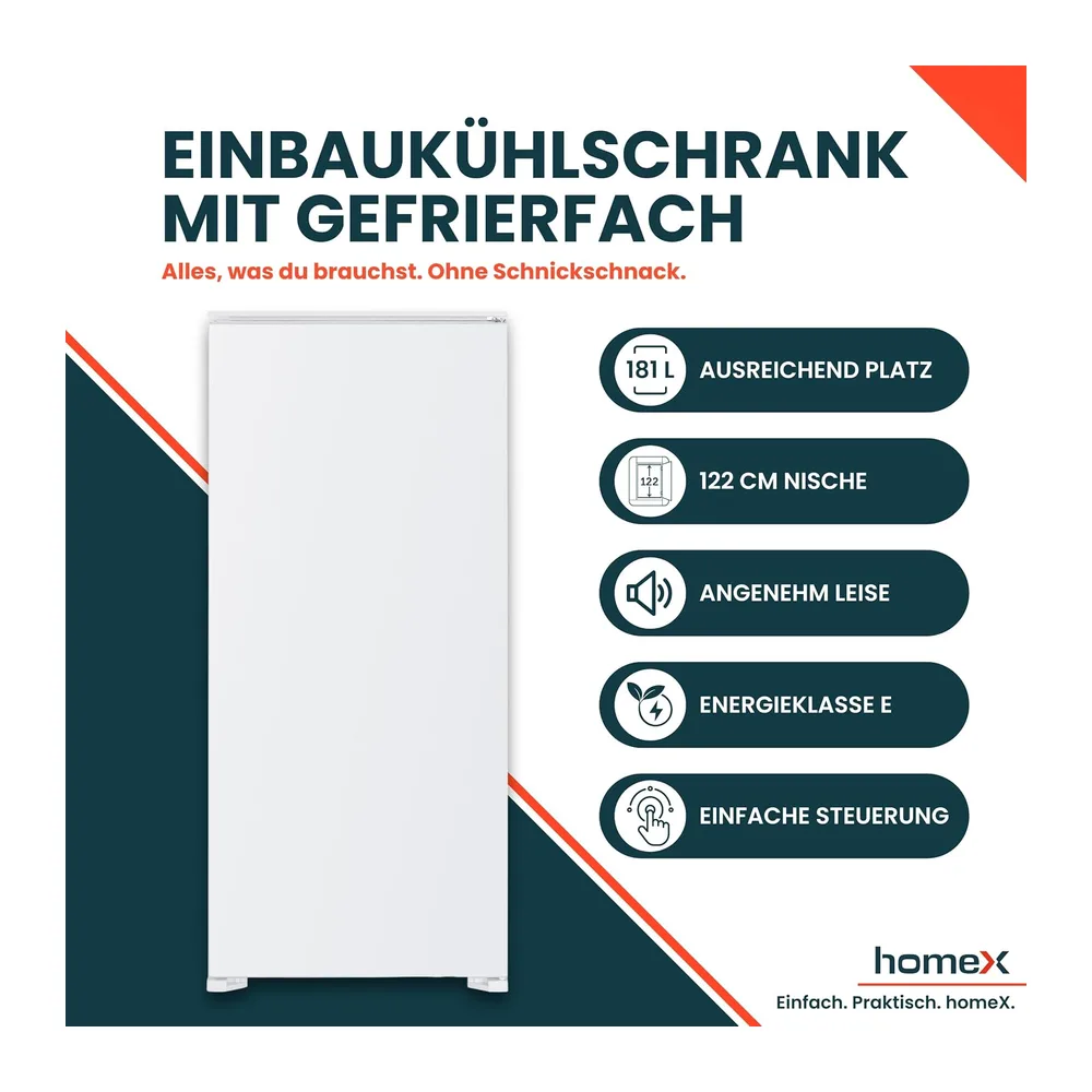 homeX CFB1811E Einbaukühlschrank mit Gefrierfach 122cm Nische 181 Liter [Energieklasse E] — 2