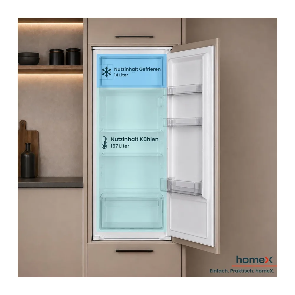 homeX CFB1811E Einbaukühlschrank mit Gefrierfach 122cm Nische 181 Liter [Energieklasse E] — 5