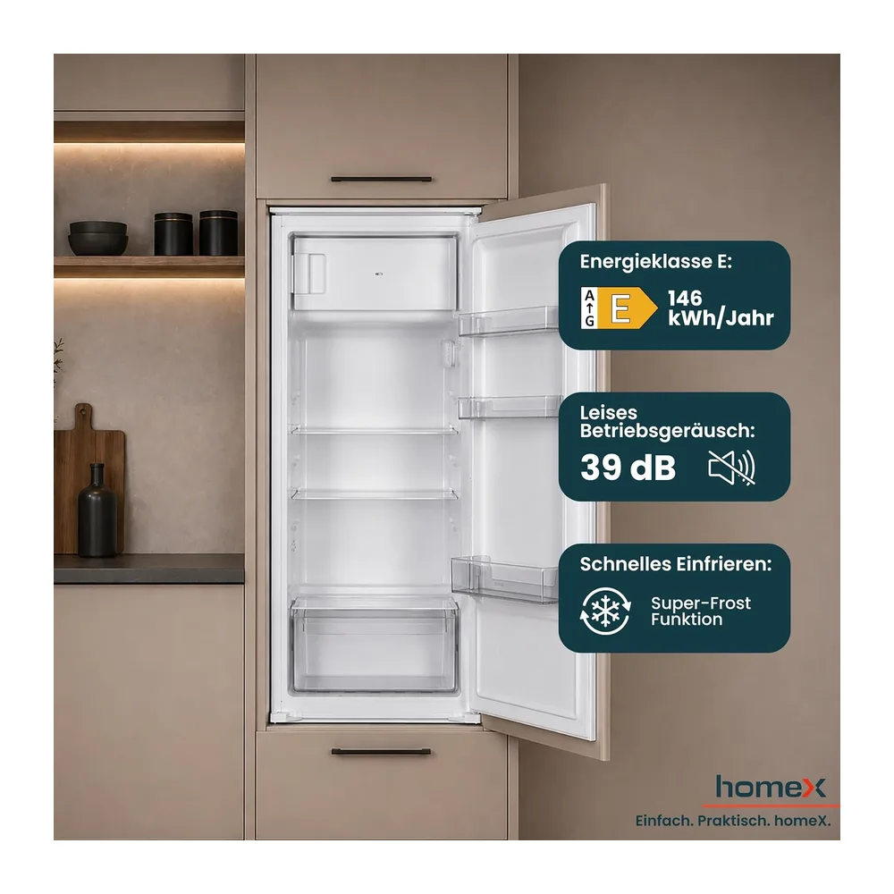 homeX CFB1811E Einbaukühlschrank mit Gefrierfach 122cm Nische 181 Liter [Energieklasse E] — 6