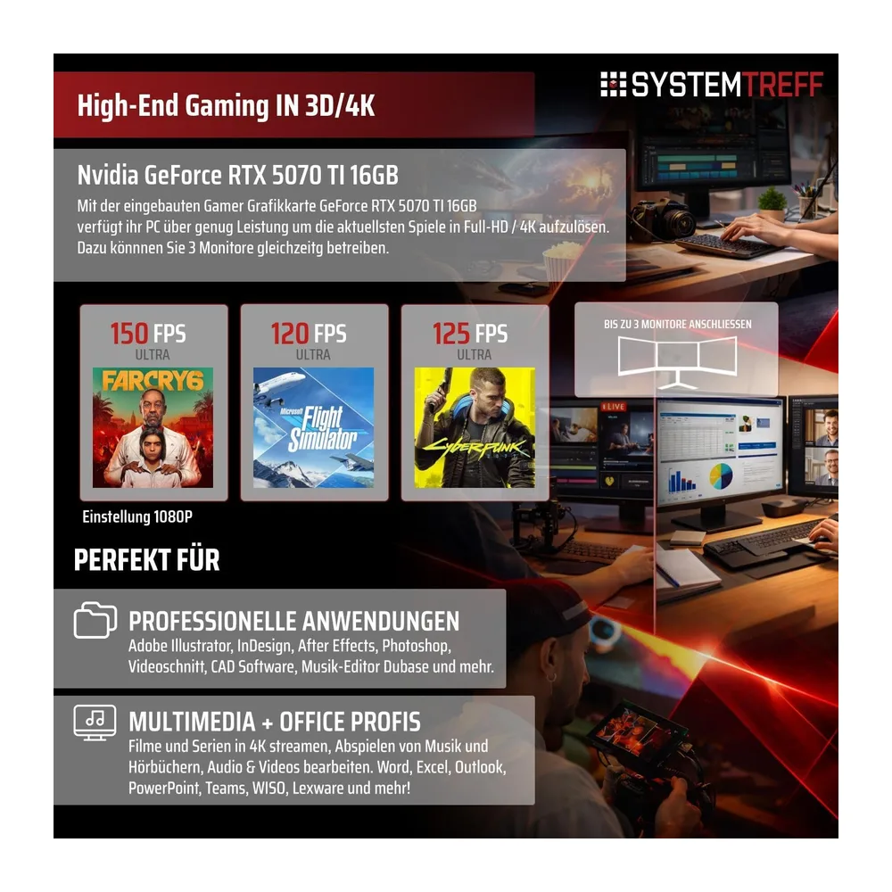SYSTEMTREFF High-End Gaming PC - AMD Ryzen 9 9900X - RTX 5070 TI 16GB — 5