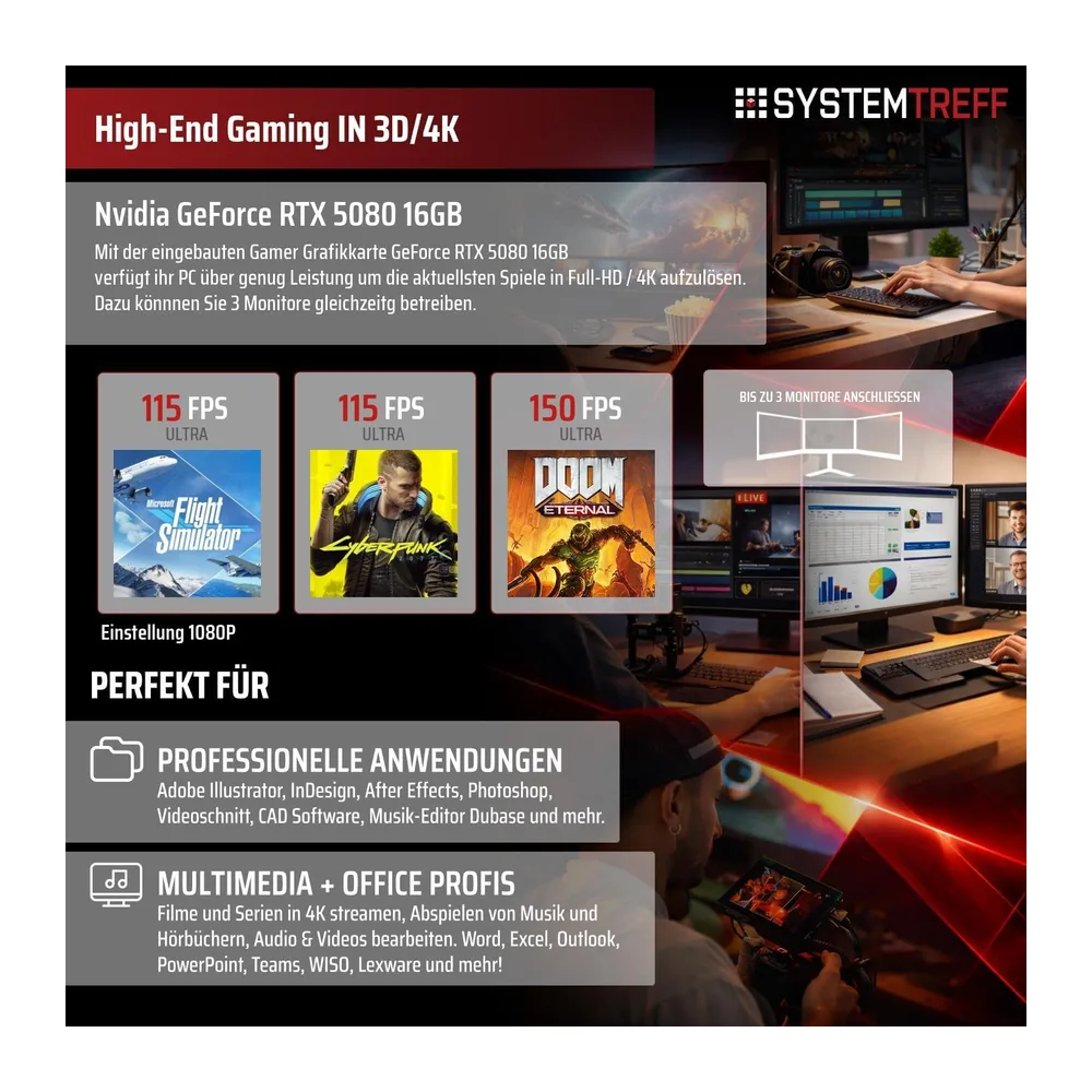 SYSTEMTREFF High-End Gaming PC - AMD Ryzen 7 9800X3D - RTX 5080 16GB — 5