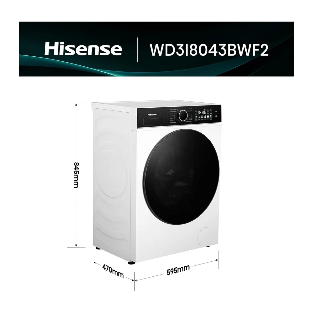 Hisense WD3I8043BWF2 Waschtrockner /8 KG /1400 U-Min/ConnectLife /18 Programme/iFit/Max — 2