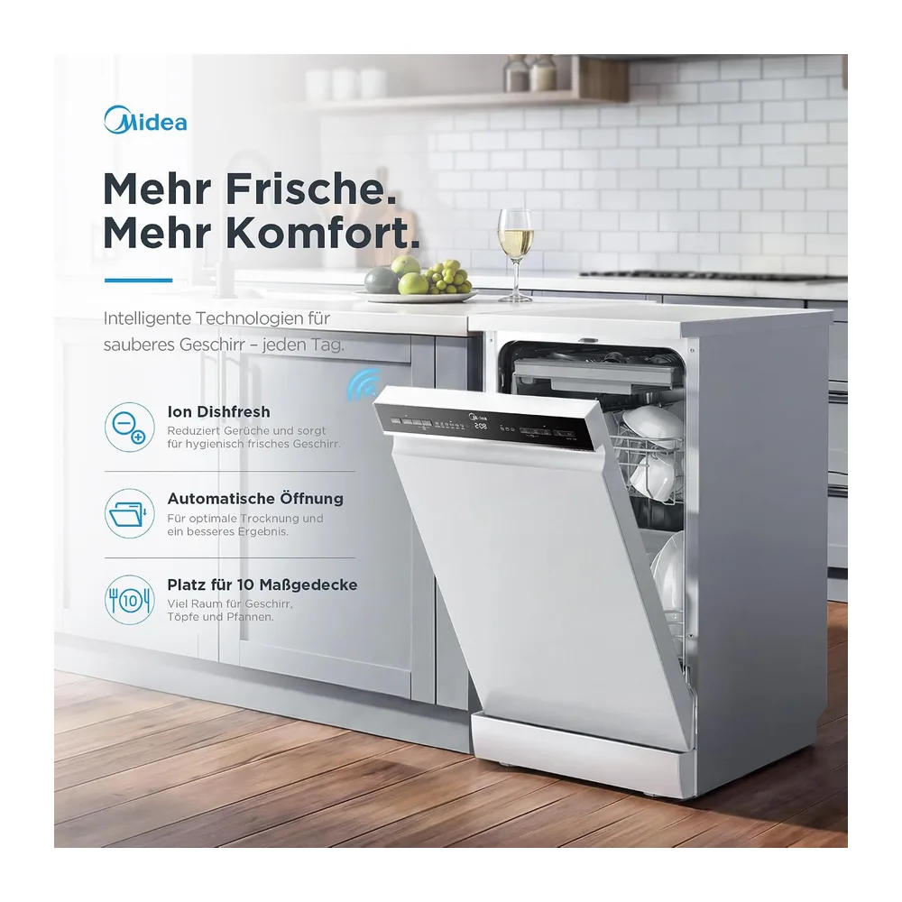 Midea Geschirrspüler 45 cm Freistehend & Unterbaufähig 10 Maßgedecke EEK B [Energieklasse B] — 2