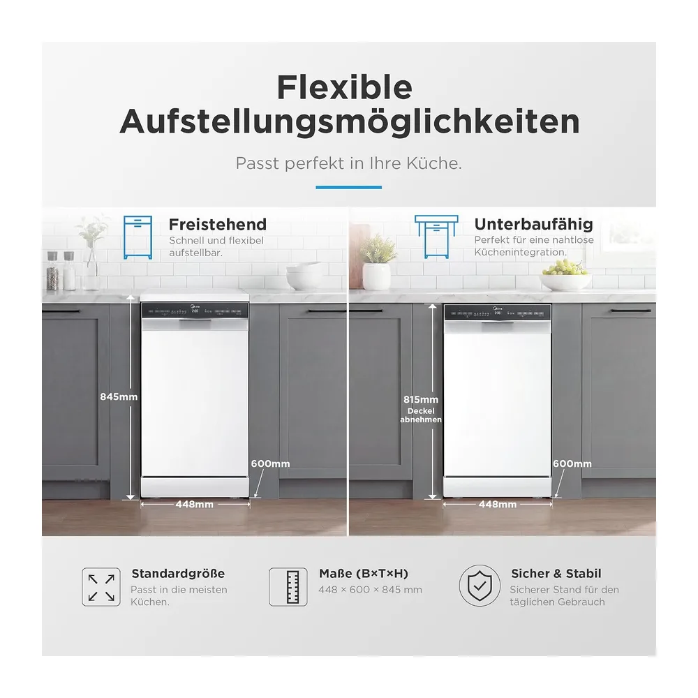 Midea Geschirrspüler 45 cm Freistehend & Unterbaufähig 10 Maßgedecke EEK B [Energieklasse B] — 6