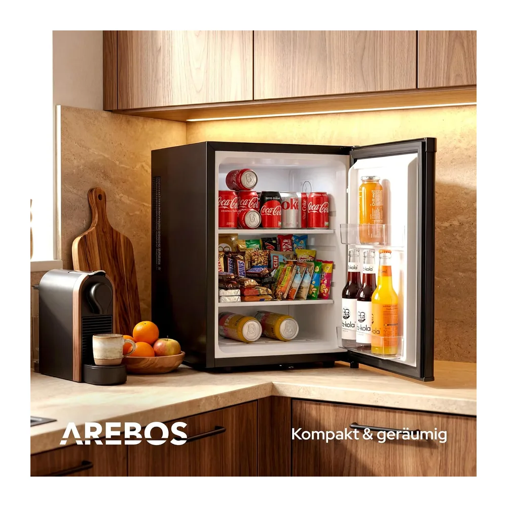Arebos Mini Kühlschrank 40L | leise Minibar & Getränkekühlschrank | abschließbar mit LED & Temperaturregelung — 4