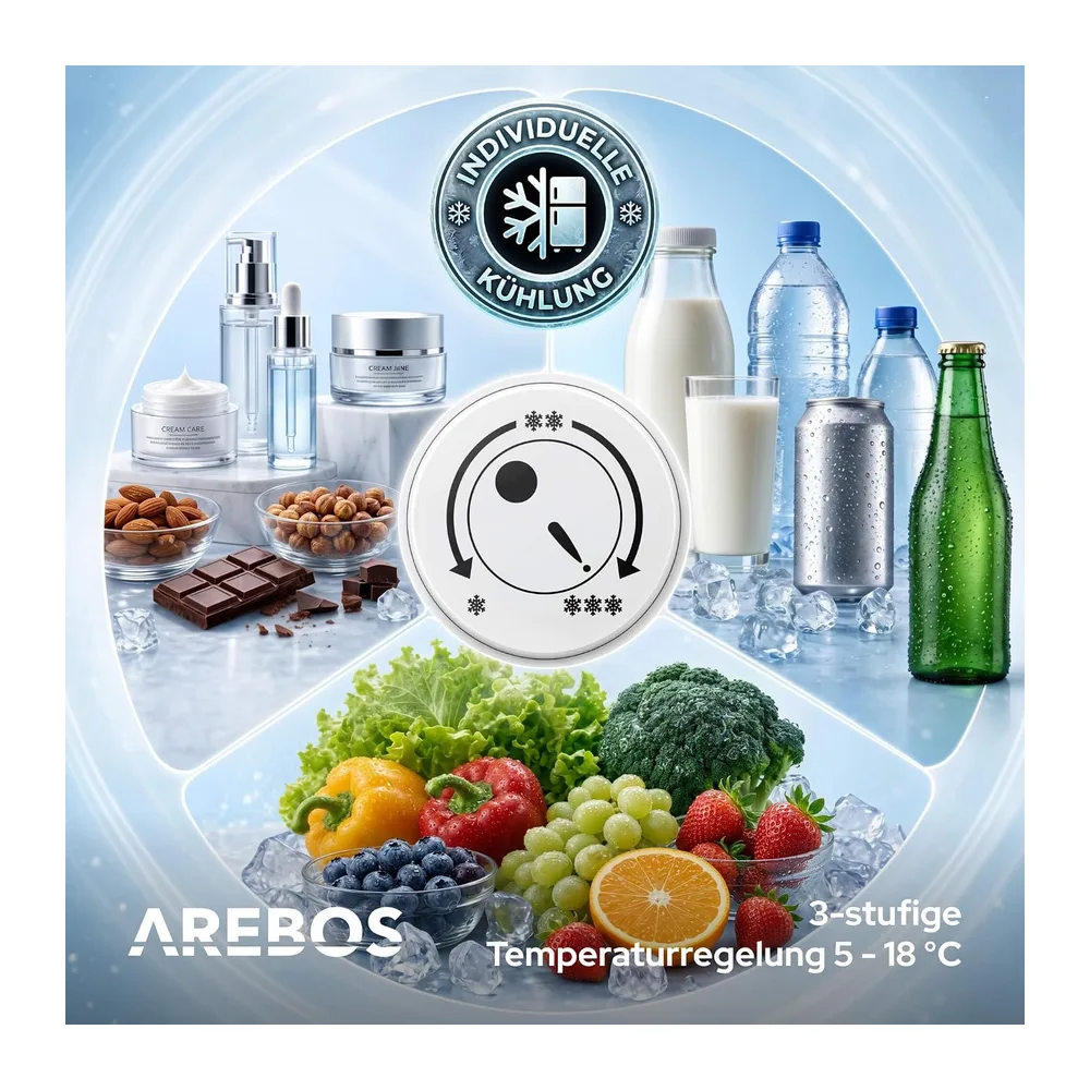 Arebos Mini Kühlschrank 40L | leise Minibar & Getränkekühlschrank | abschließbar mit LED & Temperaturregelung — 6