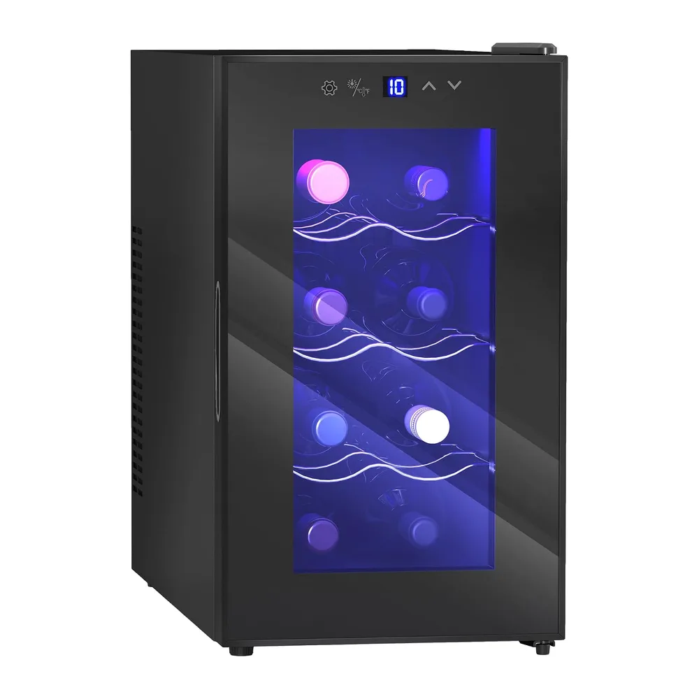 HOMCOM Weinkühlschrank 1 Zonen für 8 Flaschen 21L Thermoelektrik Schwarz [Energieklasse E]