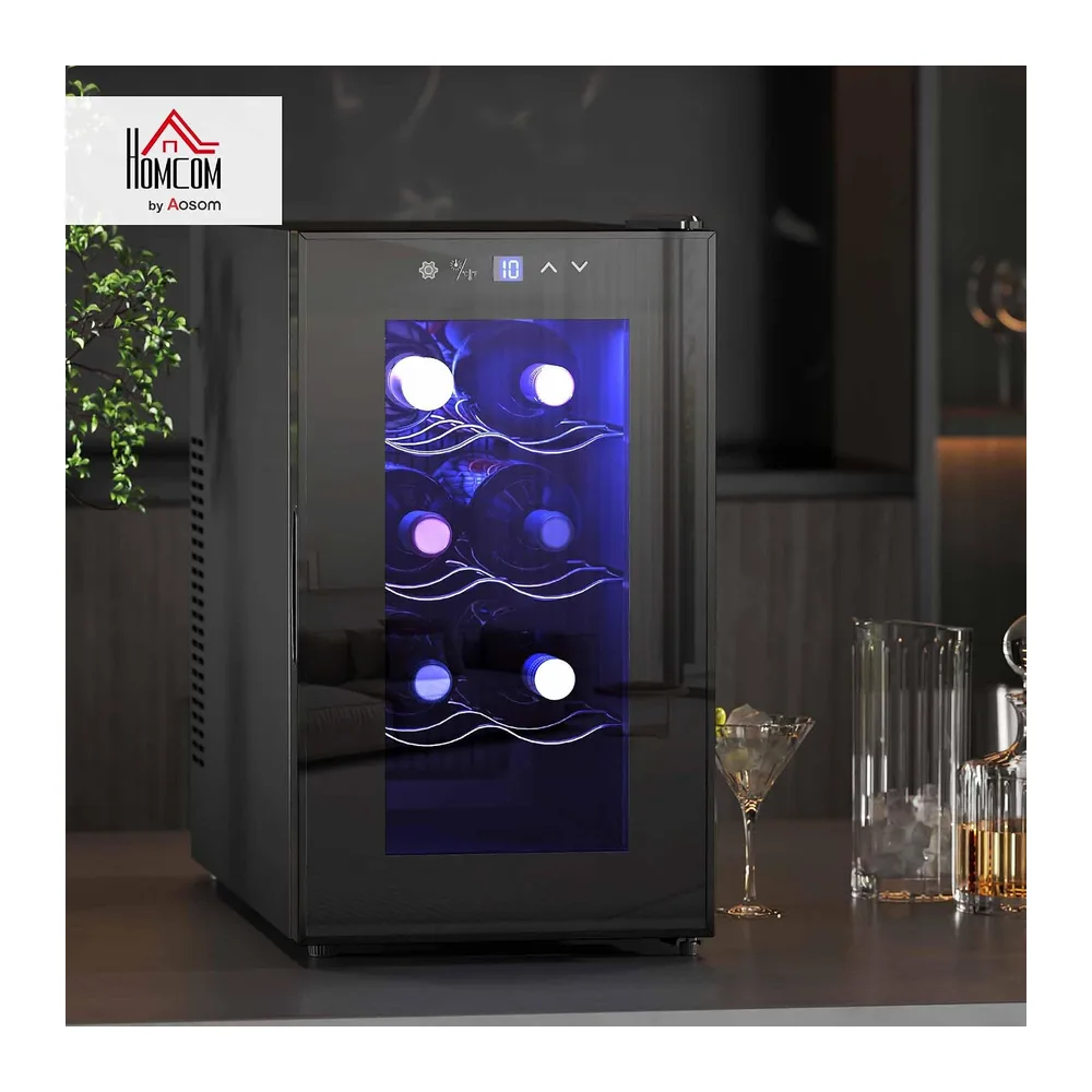 HOMCOM Weinkühlschrank 1 Zonen für 8 Flaschen 21L Thermoelektrik Schwarz [Energieklasse E] — 2