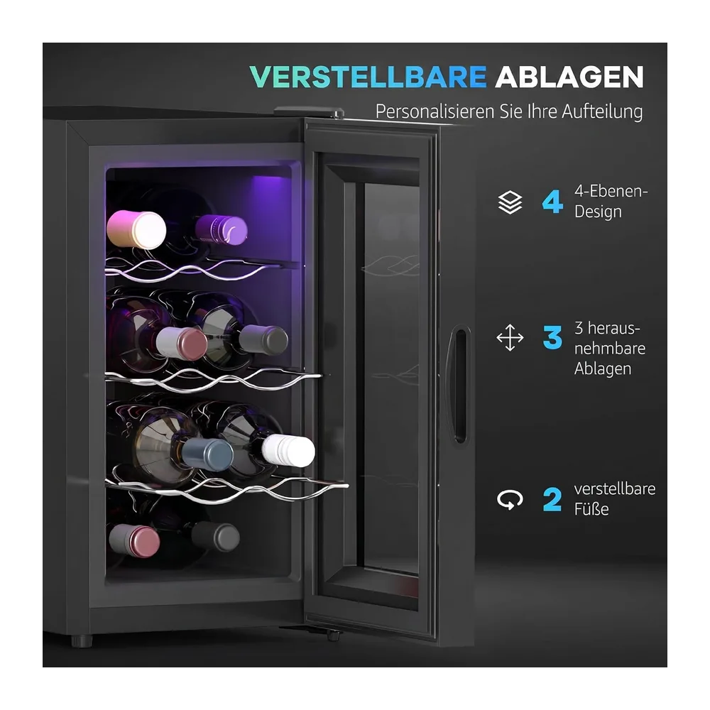 HOMCOM Weinkühlschrank 1 Zonen für 8 Flaschen 21L Thermoelektrik Schwarz [Energieklasse E] — 5