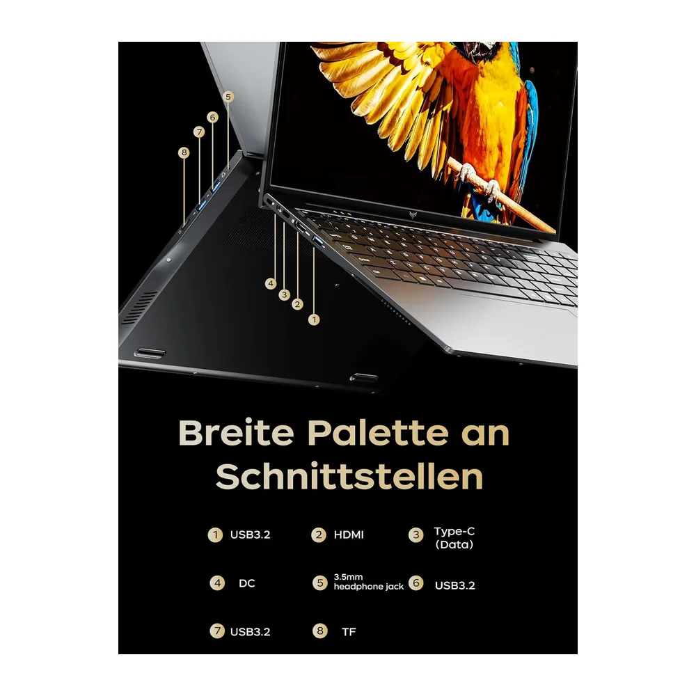 16-Zoll-FHD-Laptop, Ryzen R2544-Prozessor mit bis zu 3,7 GHz, 16 GB RAM, 512 GB M.2-SSD, — 5