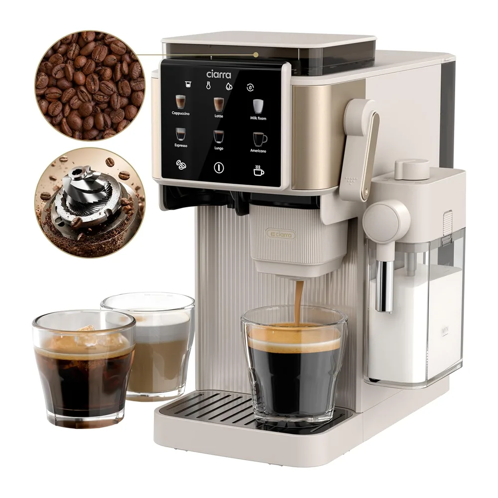 CIARRA CBSACM-D6 Kaffeemaschine mit Mahlwerk und Milchaufschäumer 15 Bar