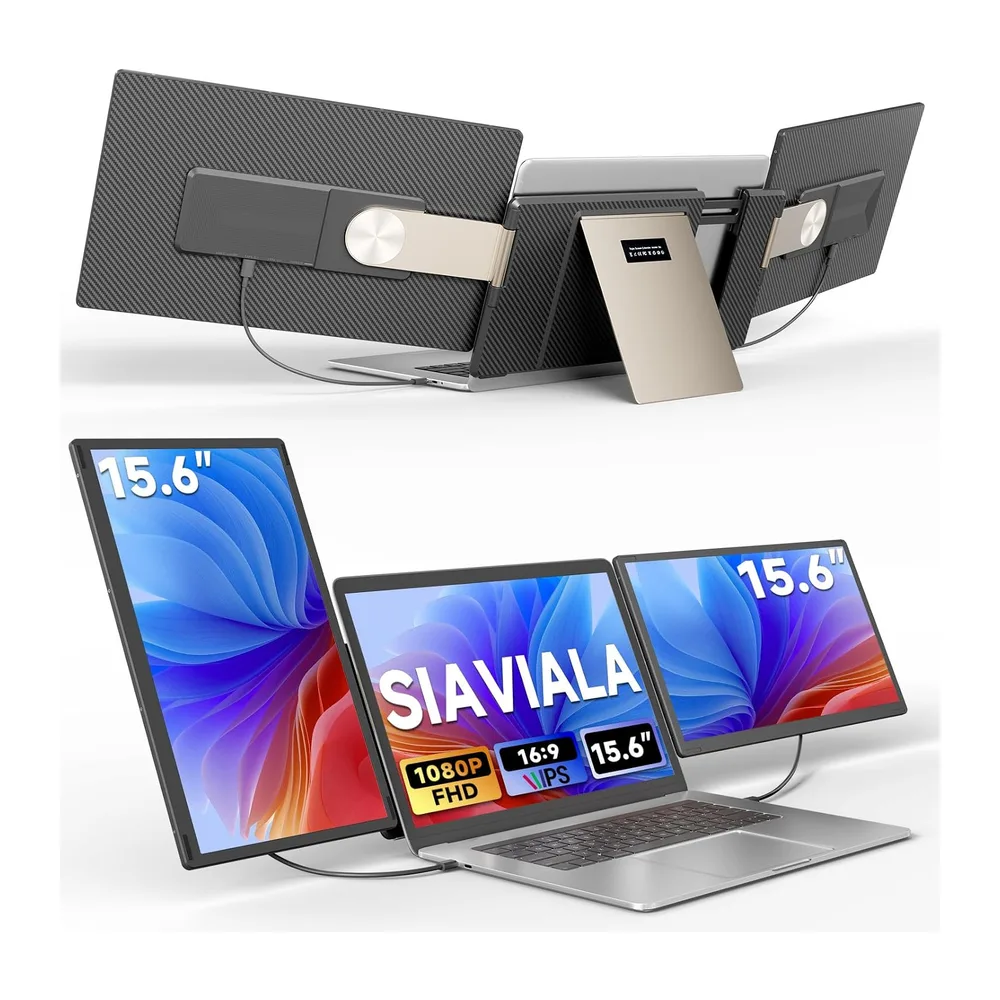 Laptop Bildschirm Erweiterung, 15.6” 1080P FHD Triple Laptop Monitor Erweiterung, Um 235° Drehbarer,