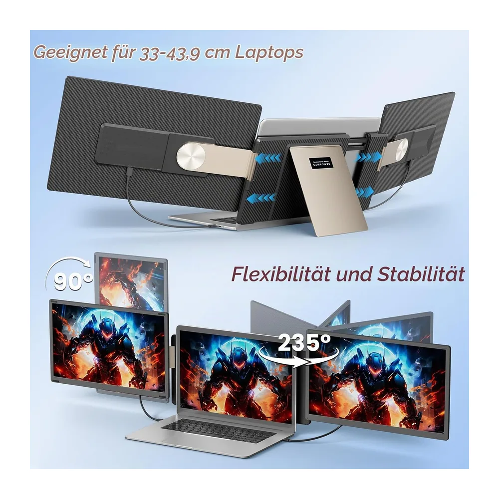 Laptop Bildschirm Erweiterung, 15.6” 1080P FHD Triple Laptop Monitor Erweiterung, Um 235° Drehbarer, — 6