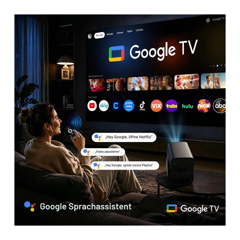 Google TV Beamer, 2000 ANSI, 4K Input Support, 36W Dolby Audio, Heimkino — 2