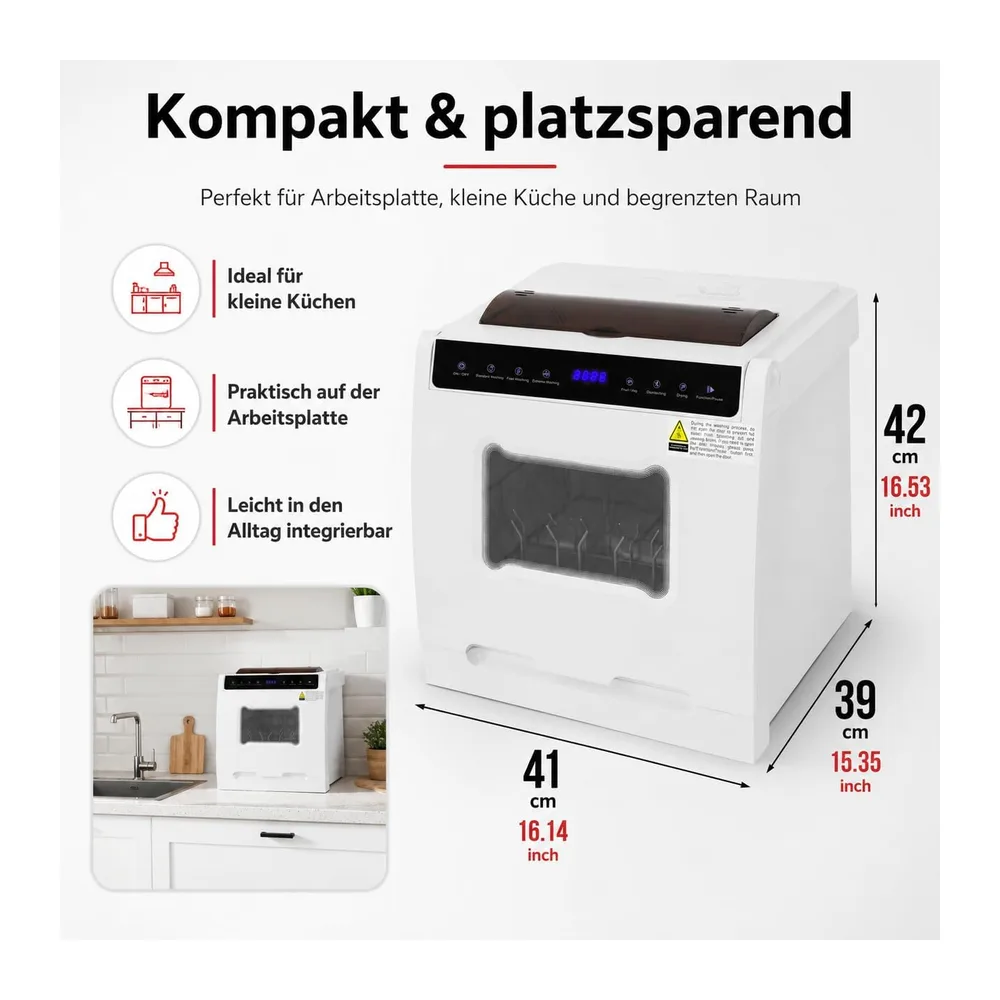Tischgeschirrspüler 800W 6 Programme 72h Heißlufttrocknung für 4-6 Pers [Energieklasse A] — 3