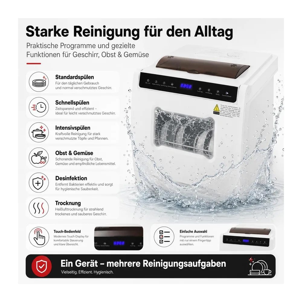 Tischgeschirrspüler 800W 6 Programme 72h Heißlufttrocknung für 4-6 Pers [Energieklasse A] — 4