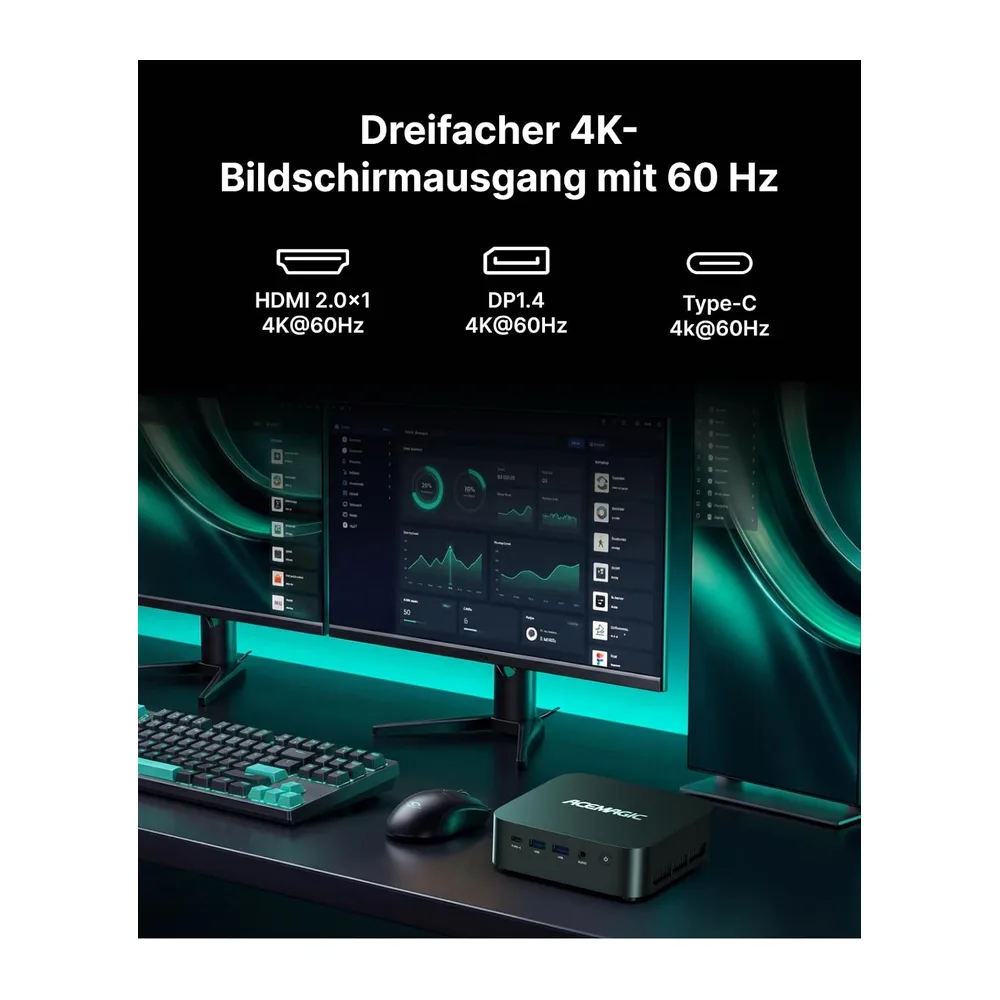 ACEMAGIC M1 Mini PC, AMD Ryzen 7 7735HS (bis zu 4,75GHz), 24GB LPDDR5 — 4