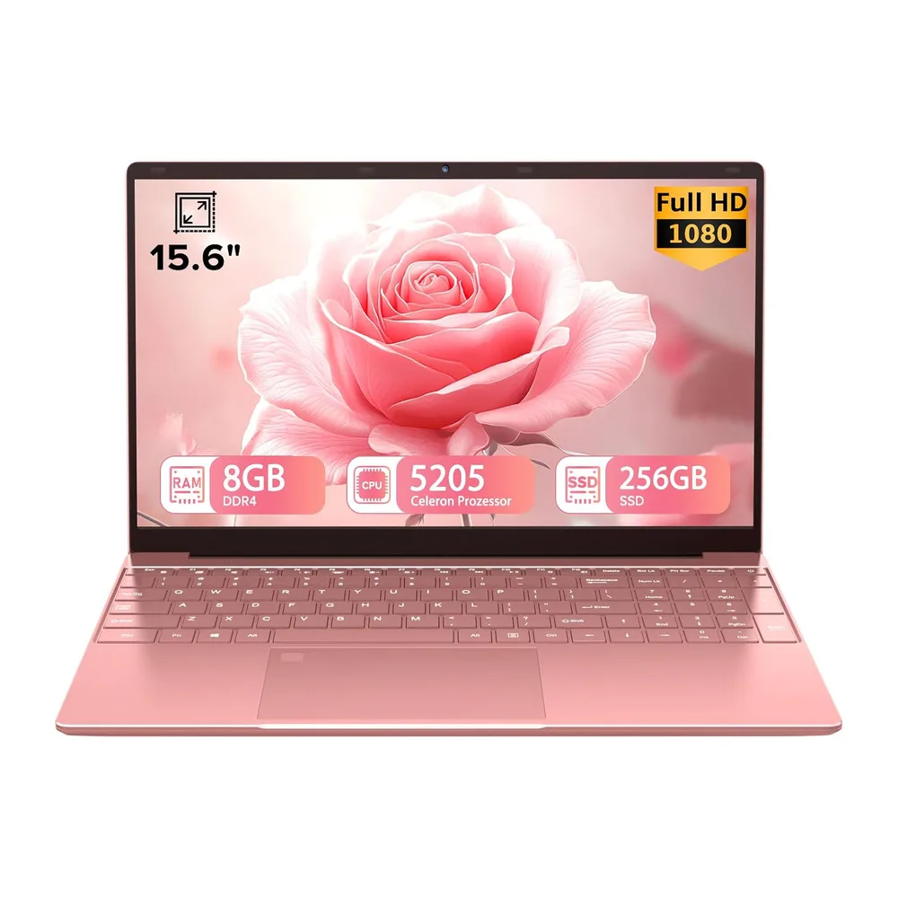 Laptop 15,6 Zoll 8GB RAM 256GB SSD Notebook Full HD IPS Display Roségold Hintergrundbeleuchtete Tastatur