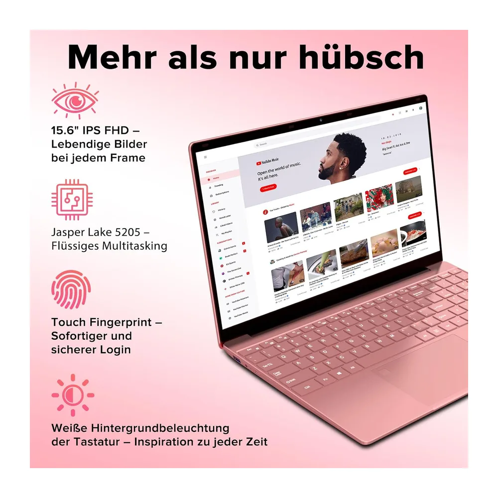 Laptop 15,6 Zoll 8GB RAM 256GB SSD Notebook Full HD IPS Display Roségold Hintergrundbeleuchtete Tastatur — 2